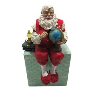 Santa with Reading Glasses Globe and Magnifying Glass Shelf Sitter Vintage 10"